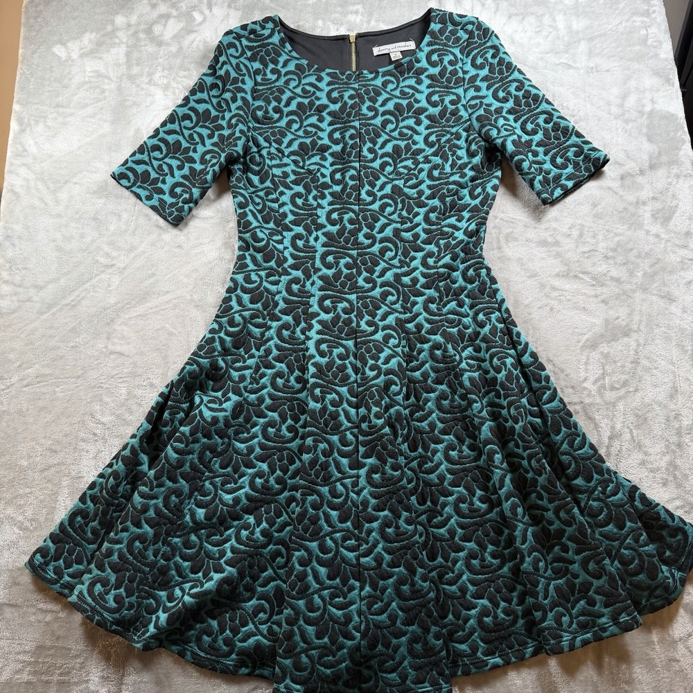 Danny & Nicole Teal & Black Embossed Floral Fit & Flare Size 8